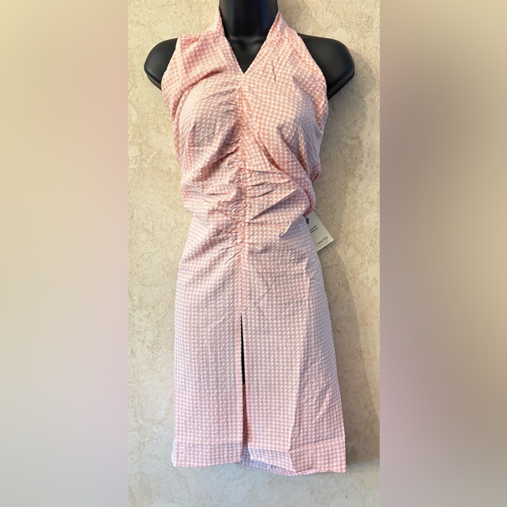 Mango Peach Gingham Halter Dress